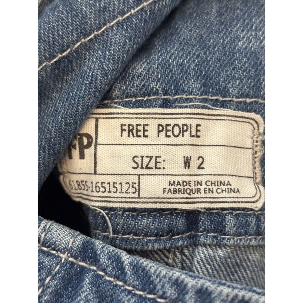 FREE PEOPLE Size 2 Blue Denim Overall Dress Frayed Mini Dress Y2k festival boho - Picture 2 of 11